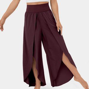 Breezeful Crimson High Waisted Split Leg Harem Pants, Pocket